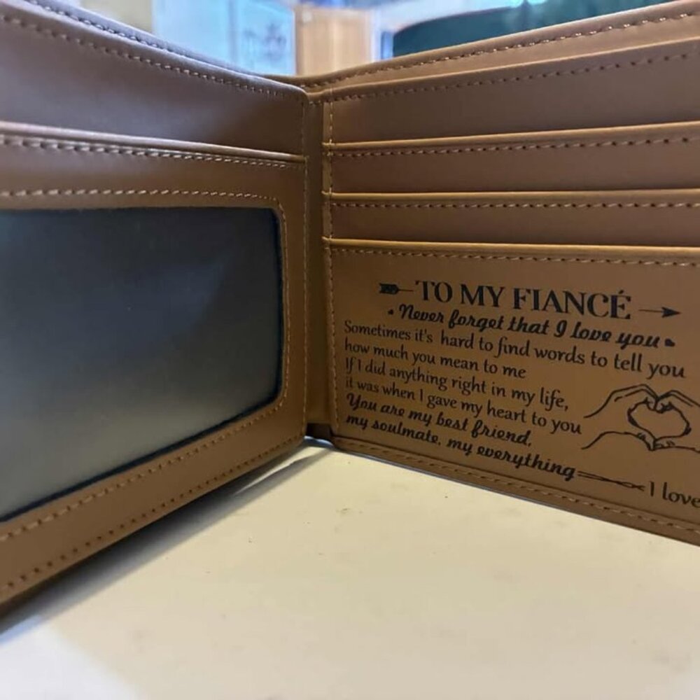 NIB Doptika Engraved Leather Bifold Wallet - To My Fiancé